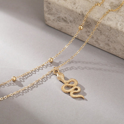 Snake Pendant Necklace Ins Personality Alloy Bead Chain Double Clavicle Chain Women's Sweater Chain