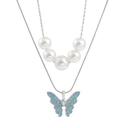 Butterfly Necklace Pearl Double Strand