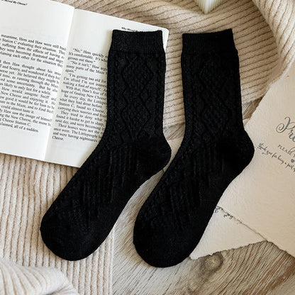 Winter Cashmere Wool Woman Socks Solid Japanese Style Harajuku Retro Long Socks Women Girls Thermal Vintage Streetwear Crew Sock