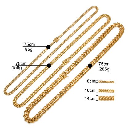 8mm/10mm/12mm/14mm Stainless Steel Curb Cuban Link Chain Punk Heavy Gold silver color  Plated Cuban Necklace For Men 30inch