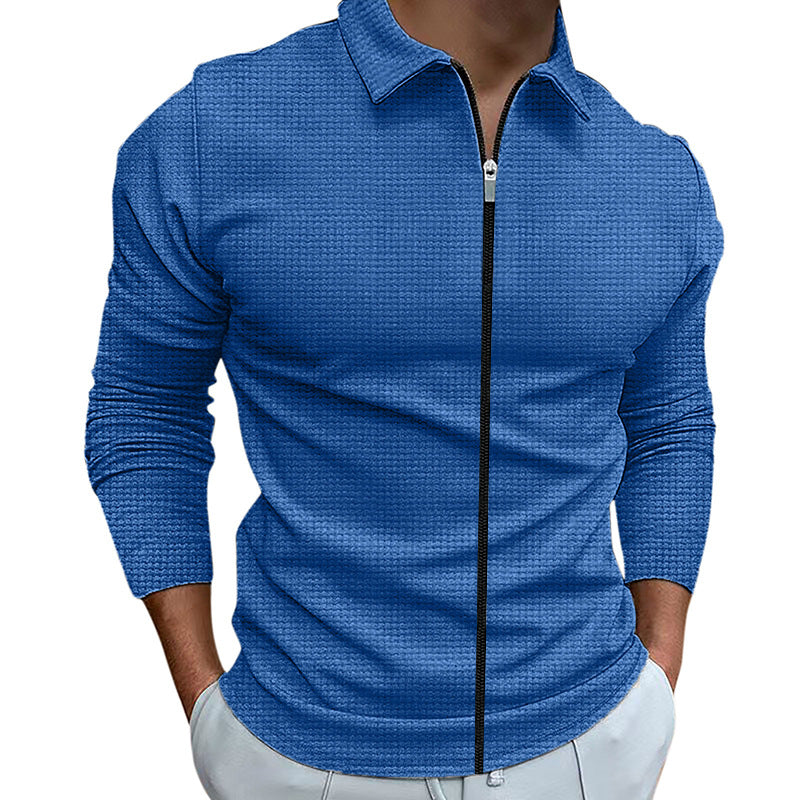 Men's Clothing Waffle Style Zipped Lapel Jacket Outdoor Sports Tops