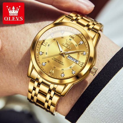 OLEVS Watch for Men Luxury Wristwatch Stainless Steel Gold Luminous Quartz Waterproof Watches