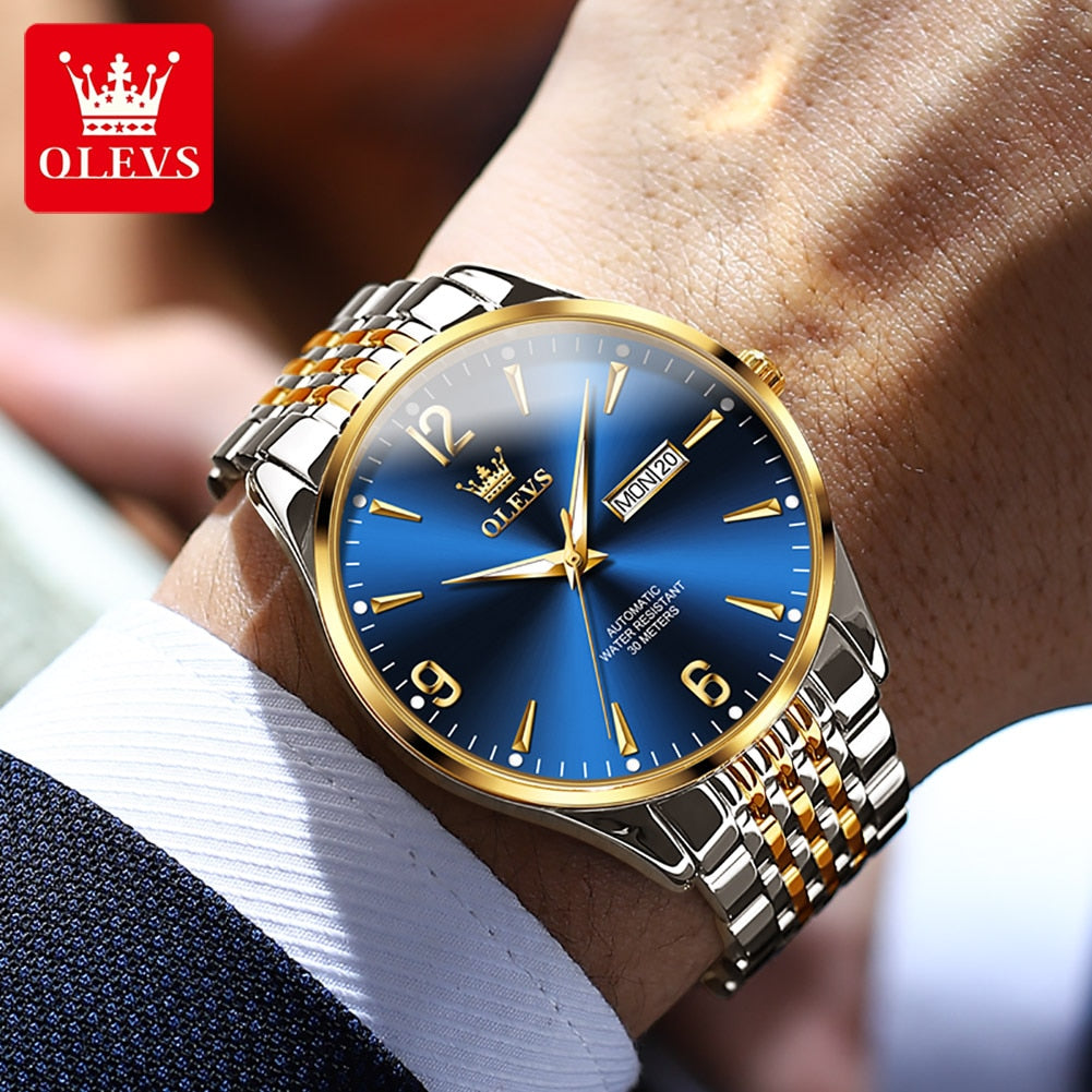 OLEVS Original Automatic Mechanical Watch for Men Stainless Steel Waterproof Auto Date Clock Minimalist Dial Mens Business Watch