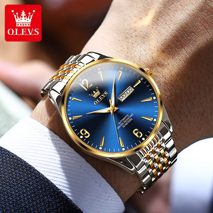 OLEVS Original Automatic Mechanical Watch for Men Stainless Steel Waterproof Auto Date Clock Minimalist Dial Mens Business Watch