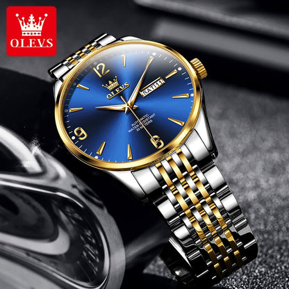 OLEVS Original Automatic Mechanical Watch for Men Stainless Steel Waterproof Auto Date Clock Minimalist Dial Mens Business Watch