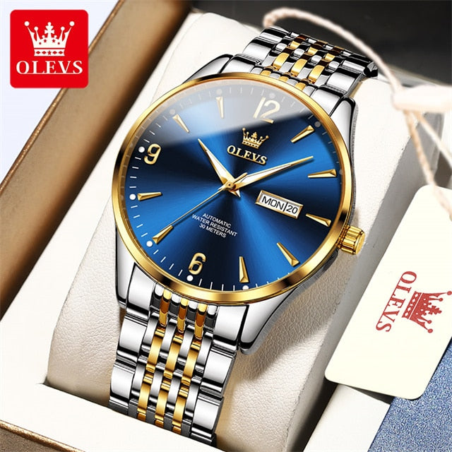 OLEVS Original Automatic Mechanical Watch for Men Stainless Steel Waterproof Auto Date Clock Minimalist Dial Mens Business Watch