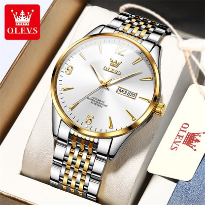 OLEVS Original Automatic Mechanical Watch for Men Stainless Steel Waterproof Auto Date Clock Minimalist Dial Mens Business Watch