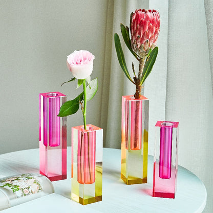 Floriddle Modern Rainbow Pillar Bud Vase Tabletop Glass Vases Luxury Decorative Acrylic Crystal Nordic Room Decoration Home