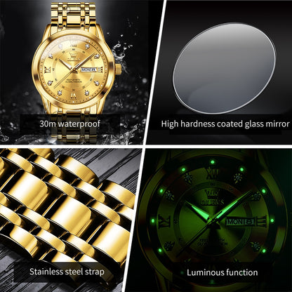 OLEVS Watch for Men Luxury Wristwatch Stainless Steel Gold Luminous Quartz Waterproof Watches