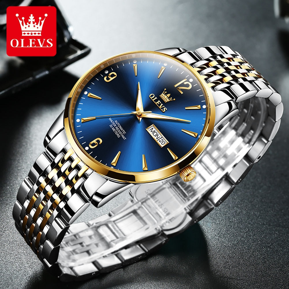 OLEVS Original Automatic Mechanical Watch for Men Stainless Steel Waterproof Auto Date Clock Minimalist Dial Mens Business Watch