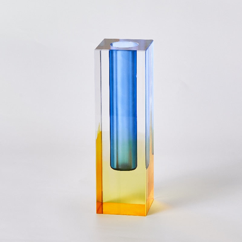 Floriddle Modern Rainbow Pillar Bud Vase Tabletop Glass Vases Luxury Decorative Acrylic Crystal Nordic Room Decoration Home