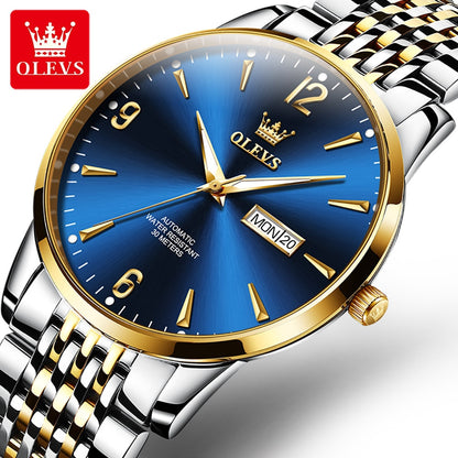 OLEVS Original Automatic Mechanical Watch for Men Stainless Steel Waterproof Auto Date Clock Minimalist Dial Mens Business Watch