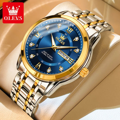 OLEVS Watch for Men Luxury Wristwatch Stainless Steel Gold Luminous Quartz Waterproof Watches